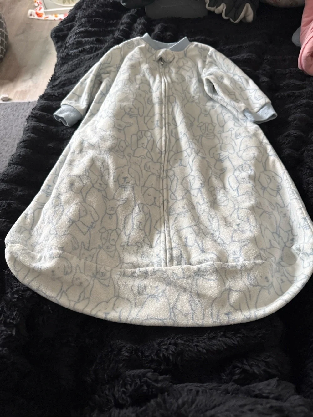 Carter's Light Blue & White Fleece Sleep Sack with Puppy Outline